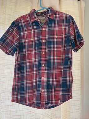 Fat Face Short-Sleeve Plaid Button-Down Shirt - Red & Blue